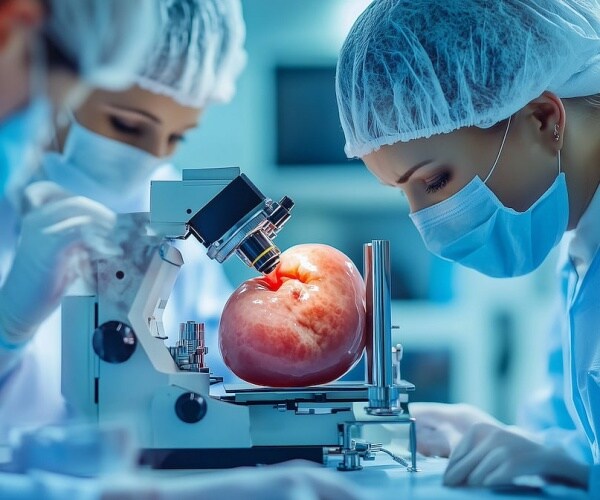 scientists looking at pig kidney