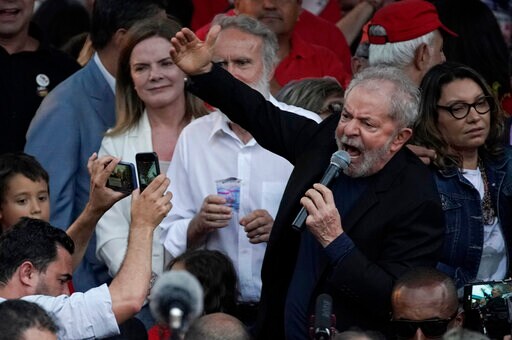 Freed Brazilian Ex-President Cheered at Union Headquarters