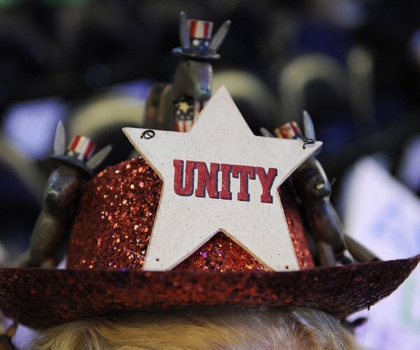 a unity hat at the democratic convention