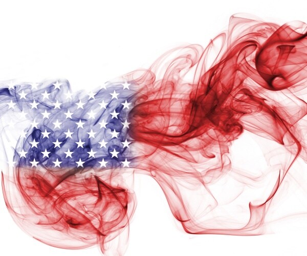 us flag smoke on a white background