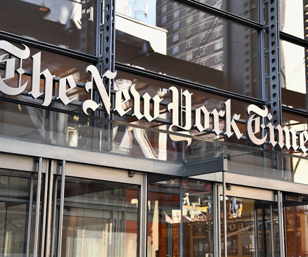 front of new york times building is shown
