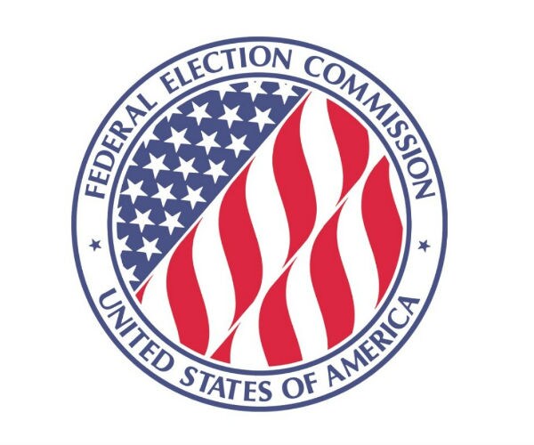 the federal election commission's logo is shown in red, white and blue