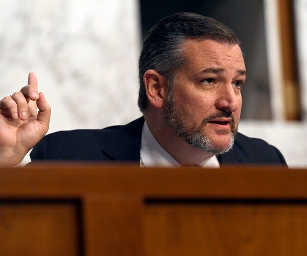 ted cruz gestures with his right hand while seated and speaking during senate testimony