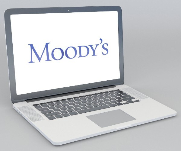 a laptop computer with moodys logo on the screen