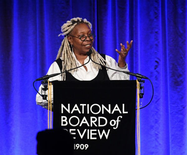 The View's Whoopi Goldberg is shown wearing a black and white speaking in new york