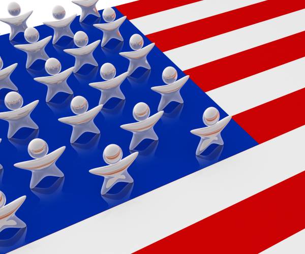 an american flag with people as the starts