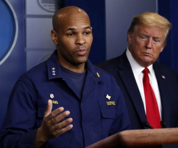 Surgeon General Jerome Adams speaks about the coronavirus at the  White House, Wednesday, April 22, 2020