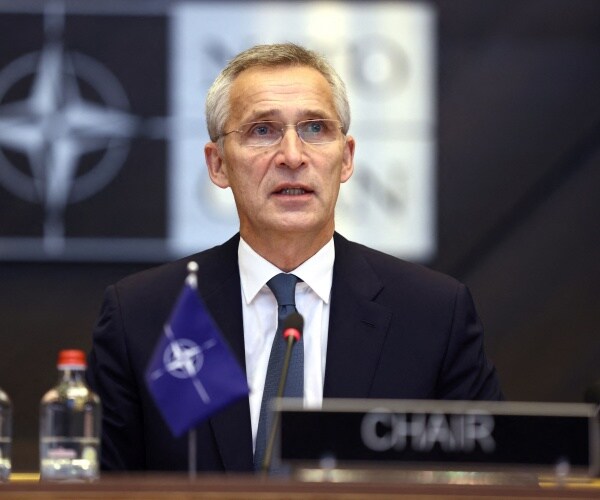 NATO Secretary General, Jens Stoltenberg speaks at a meeting.