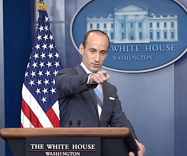 stephen miller points during a white house press briefing