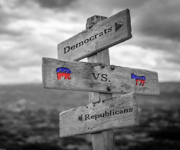 illustration of road signs reading republicans versus democrats