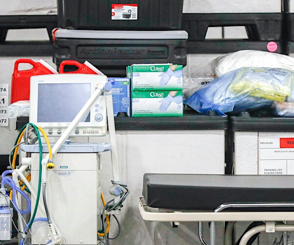 a ventilator sits at the javits center in manhattan awaiting deployment to the pandemic epicenter in new york city