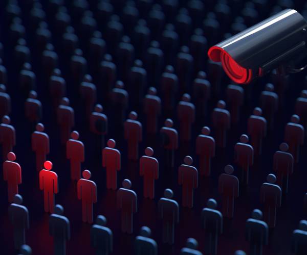 illustration of security camera looking at stick men