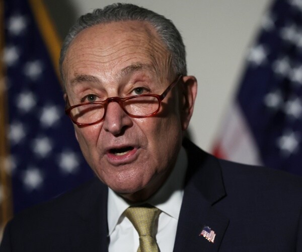 Chuck Schumer speaks to members of the press 