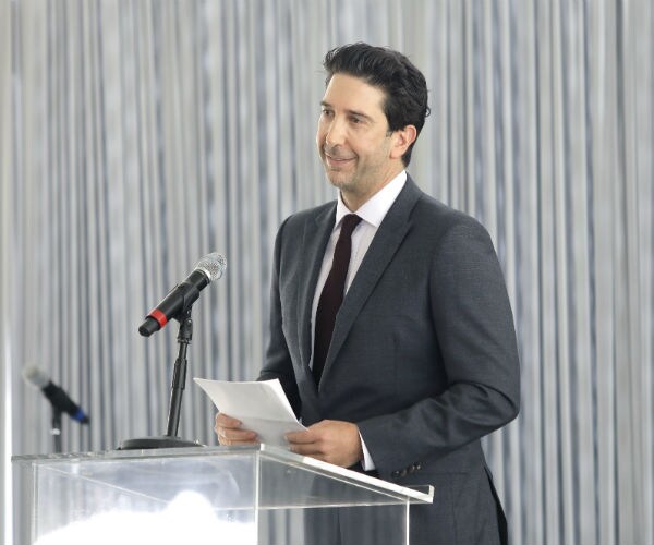  David Schwimmer speaks onstage during the Rape Foundation Annual Brunch 2019 at a Beverly Hills Private Estate