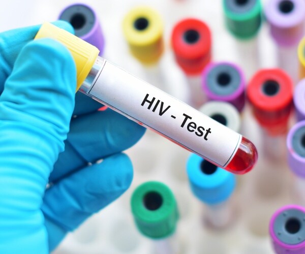 blood in vial labeled 'HIV test'