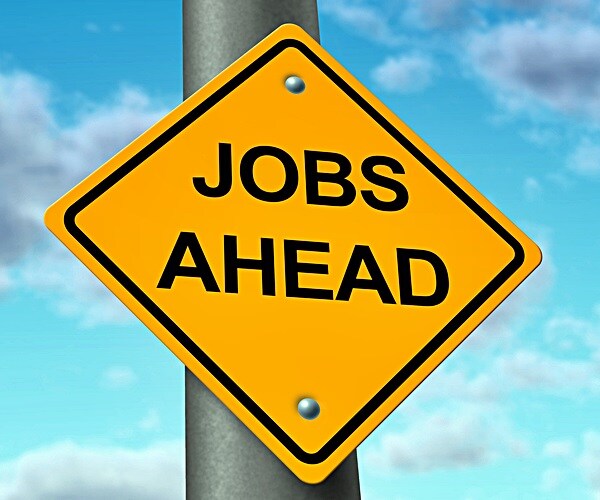 jobs employment street sign symbol of economy.

