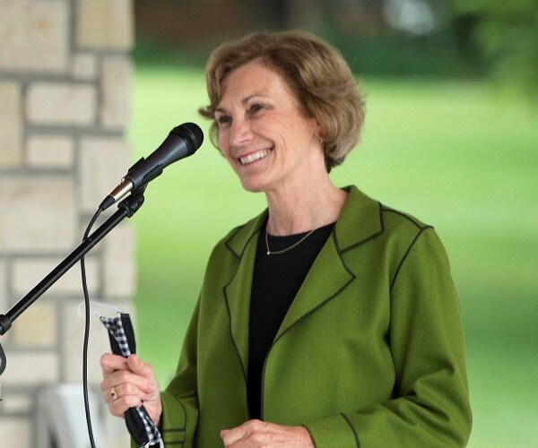 barbara bollier talks to crowd