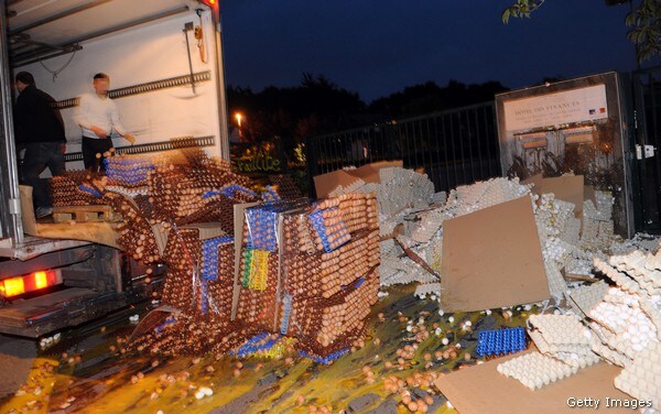 French Farmers on Fresh Egg-Breaking Rampage