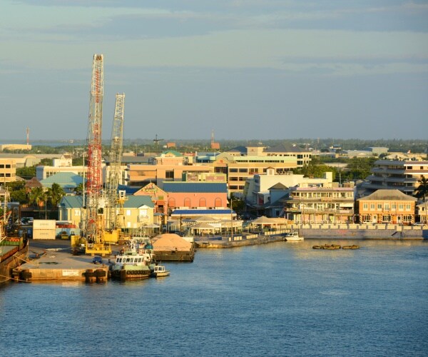 an aerial view of the port of George Town, Grand Cayman, Cayman Islands