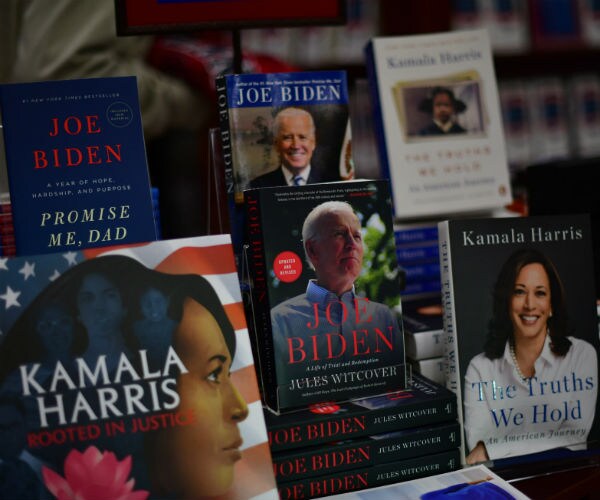 books on display in philadelphia about biden and harris