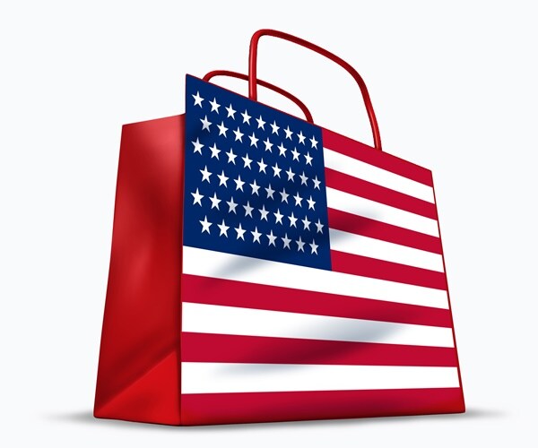 a shopping bag with a u.s. flag