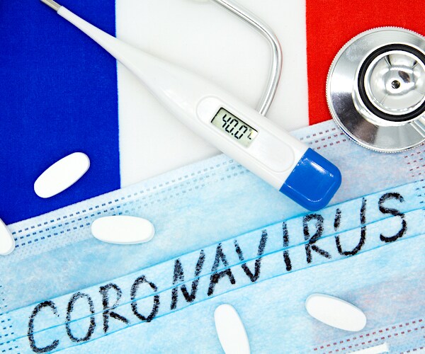 coronavirus graphic on a french flag
