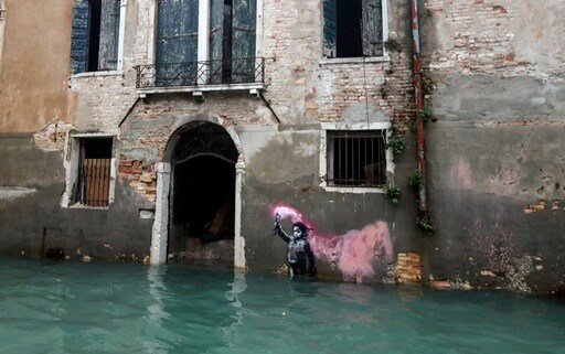 Banksy Work 'The Migrant Child' Removed from Venetian Palazzo for Restoration and Future Display