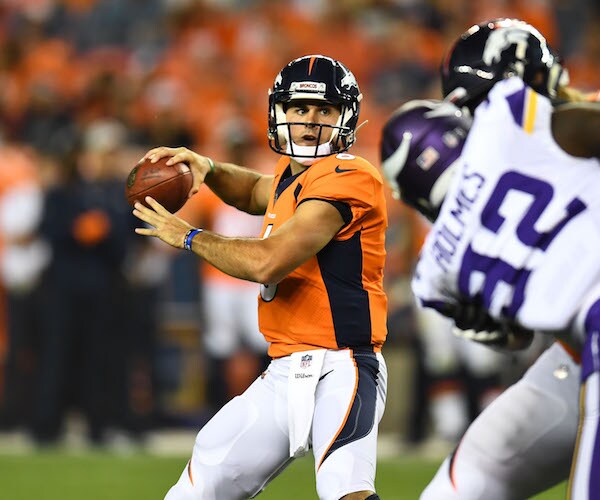 nfl quarterback chad kelly of the denver broncos ready to pass the ball