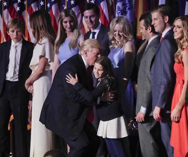 president donald trump and his extended family at his 2016 election night celebration