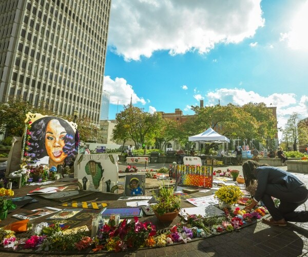 a memorial of flowers