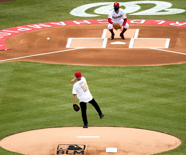 Dr. Anthony Fauci misses the mark on his 2020 first pitch this July