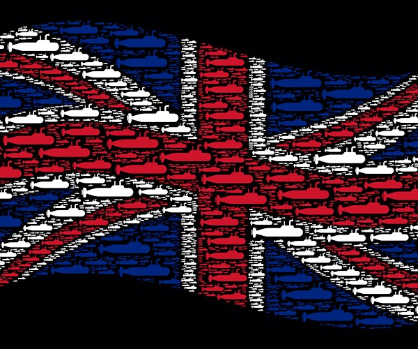 a british flag is made up of small icons of military submarines