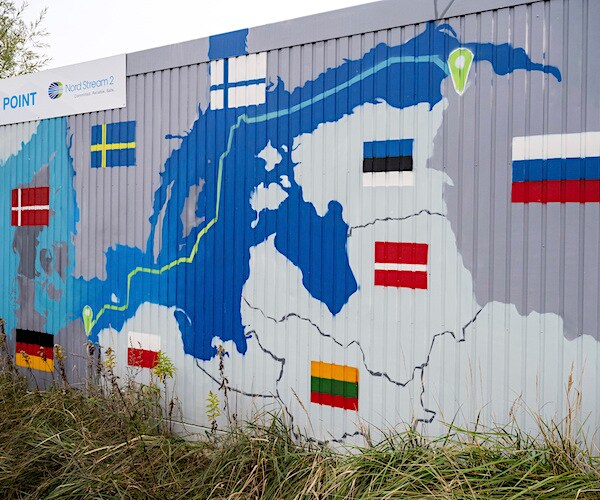 a painted map at the natural gas receiving station in the Lubmin industrial estate in Lubmin, Germany