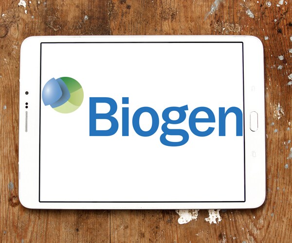 the company name biogen on a tablet