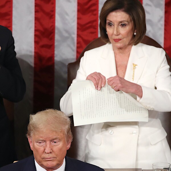 House Speaker Nancy Pelosi, D-Calif., rips up the State of the Union speech as it concluded Tuesday night