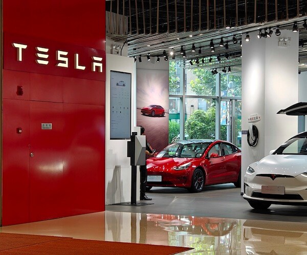 Tesla cars at tradeshow