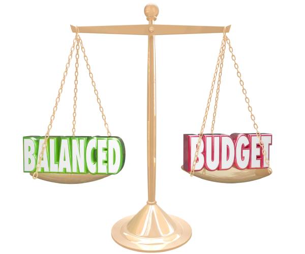 a scale with balanced written on one side and budget on the other
