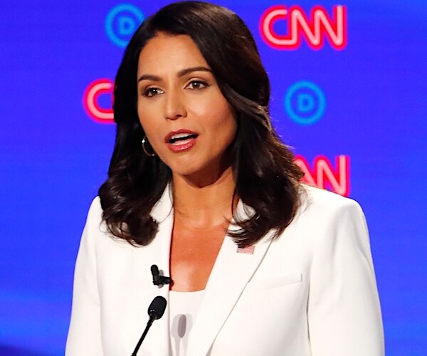 tulsi gabbard speaks during a democratic presidential primary debate