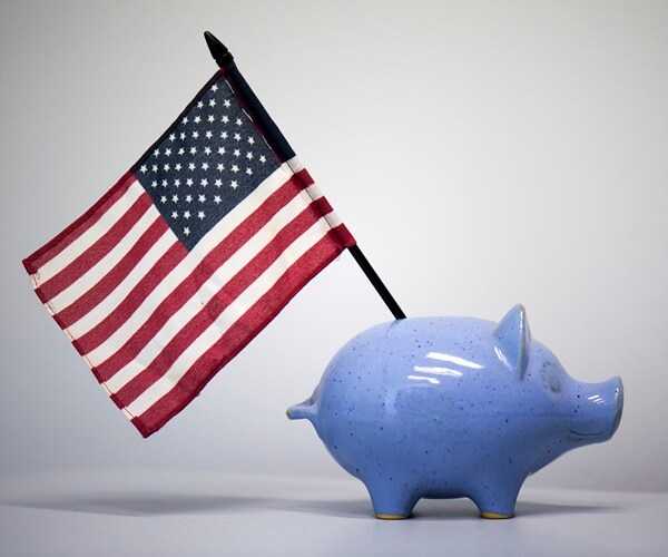 a piggy bank with an american flag