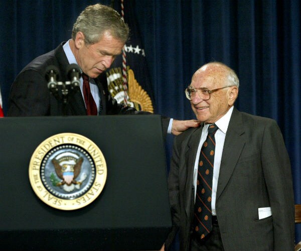 former president george w. bush with famed economist milton friedman