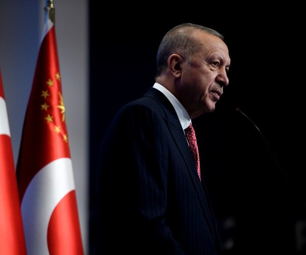 Turkish President Tayyip Erdogan attends a press conference