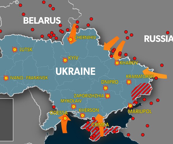 the map of ukraine with russia's attack targets and troop movements