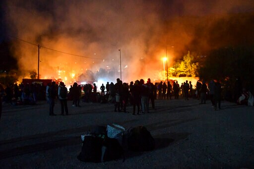 Small Fire Burns Tents in Squalid Greek Island Refugee Camp