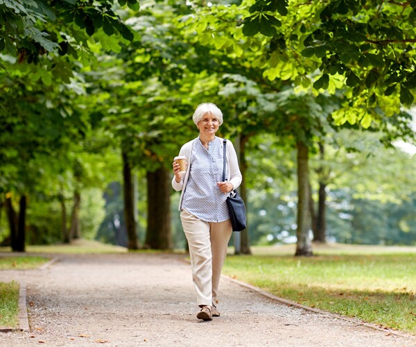 A senior woman walking