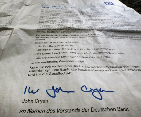 Deutsche Bank Says 'Sorry' in Full-Page German Newspaper Ads