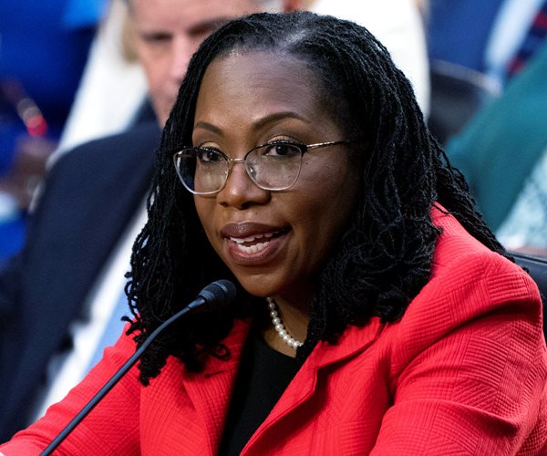 Ketanji Brown Jackson speaks into a microphone