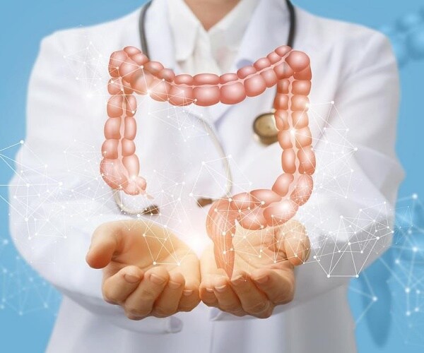 illustration of doctor holding colon
