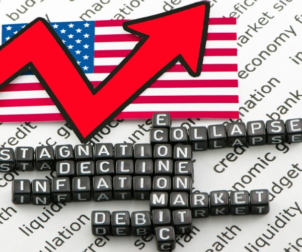 economic disaster in the united states with red arrow and inflation economic collapse