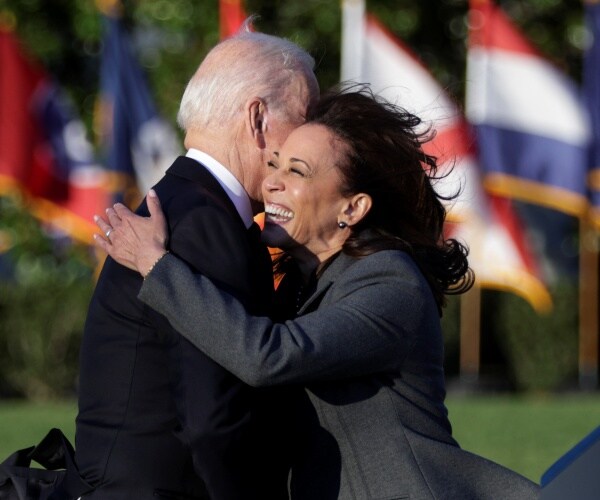 kamala harris hugs joe biden outside