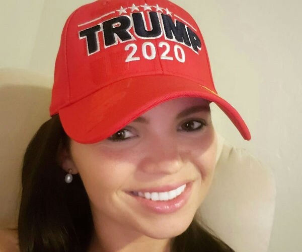 in this facebook profile pic, former ms. nevada is shown in a trump 2020 red hat